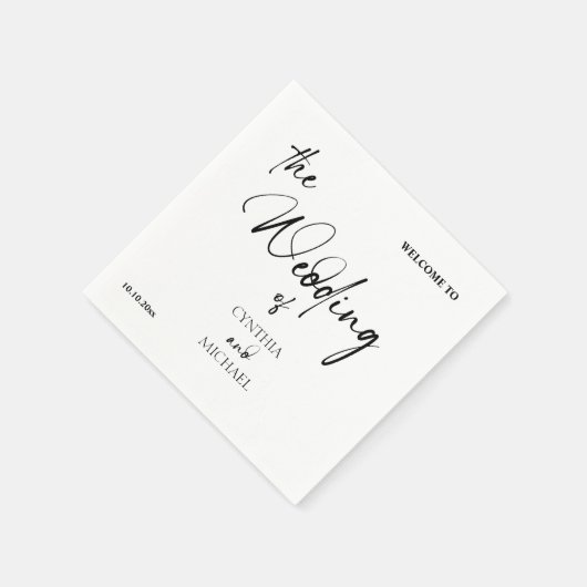 Serviette En Papier Script manuscrit 'Bienvenue à notre Mariage' (Coin)