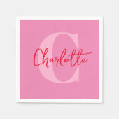 Serviette En Papier Script manuscrit Quirky Whimsy Monogramme rose (Devant)