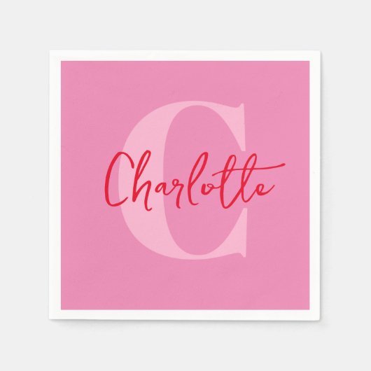 Serviette En Papier Script manuscrit Quirky Whimsy Monogramme rose (Devant)