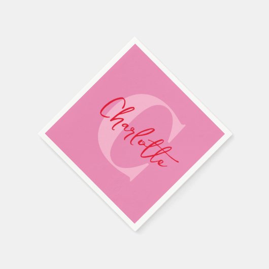 Serviette En Papier Script manuscrit Quirky Whimsy Monogramme rose (Coin)