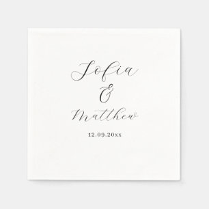 Serviette En Papier Script Mariage noir et blanc