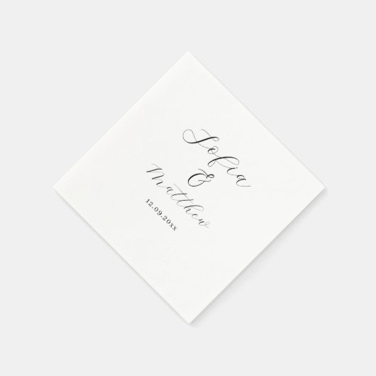 Serviette En Papier Script Mariage noir et blanc (Coin)