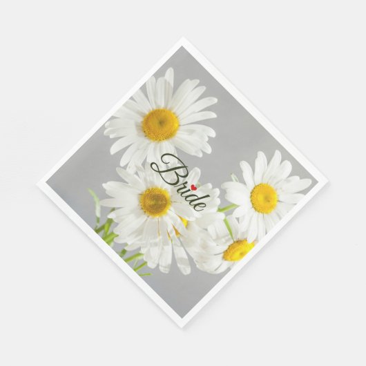 Serviette En Papier Script "Mariée" sur marguerites blanches et jaunes (Coin)