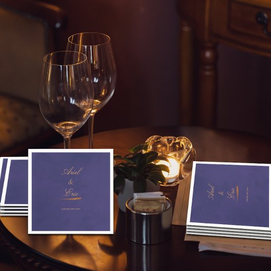 Serviette En Papier Script minimal Emerald violet et Mariage or