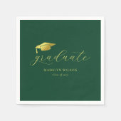 Serviette En Papier Script minimal moderne Green Gold Graduation (Devant)