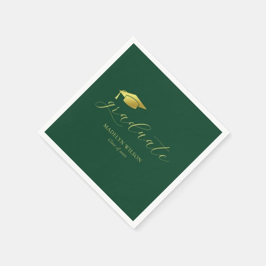 Serviette En Papier Script minimal moderne Green Gold Graduation (Coin)