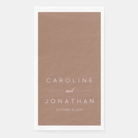 Serviette En Papier Script minimal moderne Mocha Mariage personnalisé  (Devant)