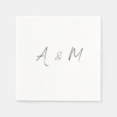 Serviette En Papier Script minimal Monogramme Mariage Boho noir blanc (Devant)