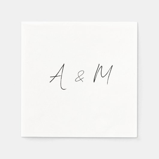 Serviette En Papier Script minimal Monogramme Mariage Boho noir blanc (Devant)