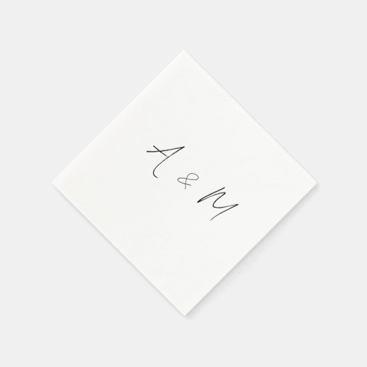 Serviette En Papier Script minimal Monogramme Mariage Boho noir blanc (Coin)