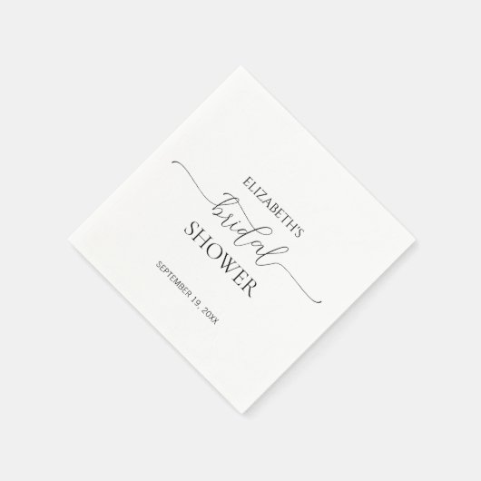 Serviette En Papier Script minimal simple Fête des mariées noir et bla (Coin)