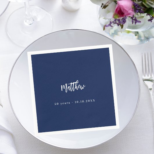 Serviette En Papier Script minimaliste bleu foncé