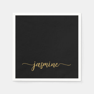 Serviette En Papier Script Minimaliste Féminin Simple Monogramme Noir 