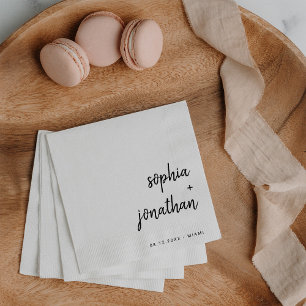 Serviette En Papier Script minimaliste moderne   Mariage noir et blanc