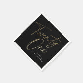 Serviette En Papier Script moderne Black and Gold 21e fête d'anniversa (Coin)
