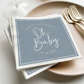 Serviette En Papier Script moderne Bleu Oh Baby Baby shower simple
