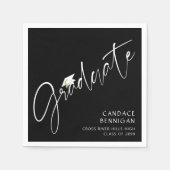 Serviette En Papier Script moderne Casquette blanc noir (Devant)