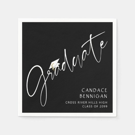 Serviette En Papier Script moderne Casquette blanc noir (Devant)