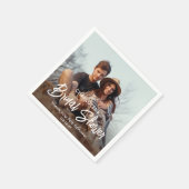 Serviette En Papier Script moderne chic et photo Fête des mariées mini (Coin)