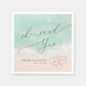 Serviette En Papier Script Moderne Coeurs De Sable Elle A Dit Oui Fian (Devant)