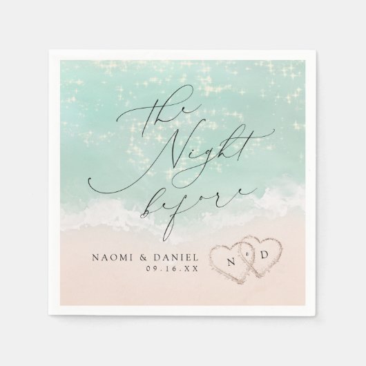 Serviette En Papier Script moderne Coeurs de sable Plage Dîner de répé (Devant)