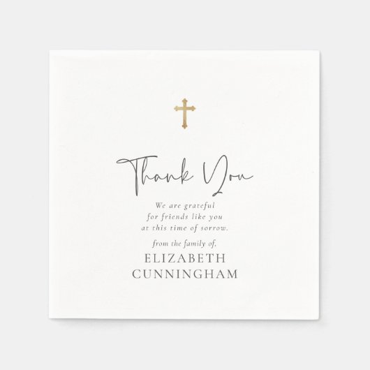 Serviette En Papier Script moderne Cursive Faux Gold Cross Memorial (Devant)
