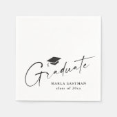 Serviette En Papier Script Moderne Diplômé Noir et Blanc Graduation (Devant)