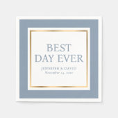 Serviette En Papier Script moderne Dusty Blue Gold Mariage serviettes (Devant)