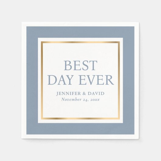 Serviette En Papier Script moderne Dusty Blue Gold Mariage serviettes (Devant)