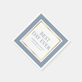 Serviette En Papier Script moderne Dusty Blue Gold Mariage serviettes (Coin)