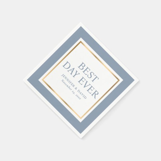 Serviette En Papier Script moderne Dusty Blue Gold Mariage serviettes (Coin)