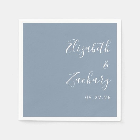 Serviette En Papier Script moderne Dusty Mariage bleu (Devant)