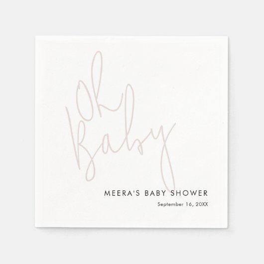Serviette En Papier Script moderne Dusty rose Oh Baby shower (Devant)