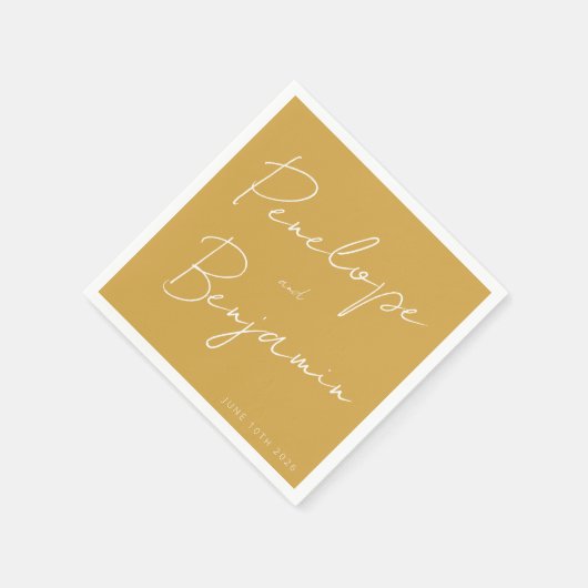 Serviette En Papier Script moderne écriture manuscrite Mariage Boho Ja (Coin)