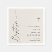 Serviette En Papier Script moderne élégant ivoire Baptême neutre (Devant)