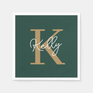 Serviette En Papier Script moderne Emerald Green Gold