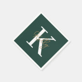 Serviette En Papier Script moderne Emerald Green Monogram (Coin)