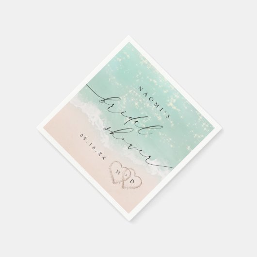 Serviette En Papier Script moderne Fête des mariées de plage Sand Hear (Coin)