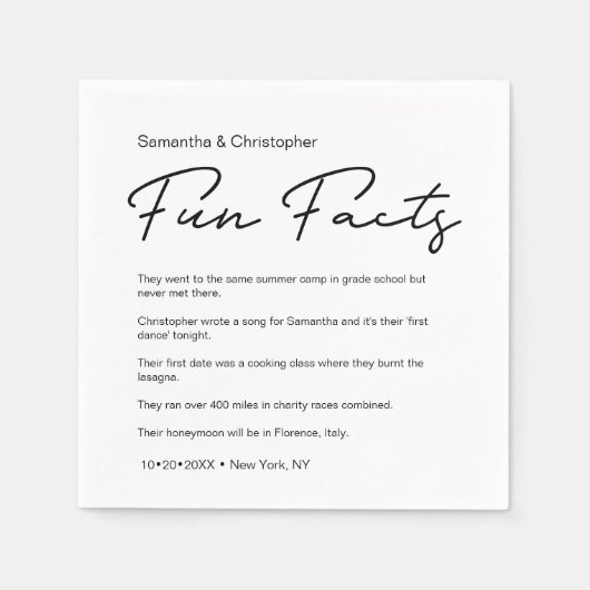 Serviette En Papier Script moderne Fun Facts Mariage personnalisé (Devant)