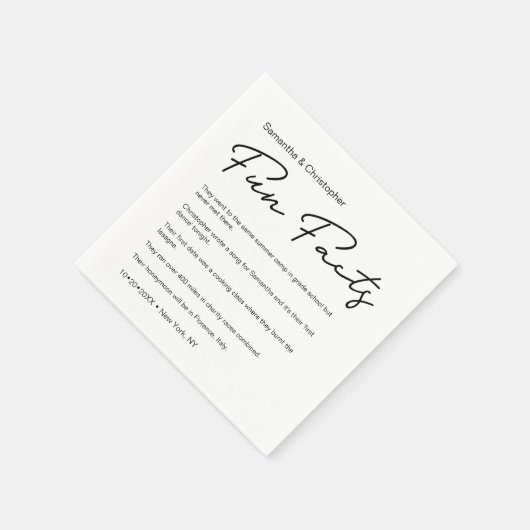 Serviette En Papier Script moderne Fun Facts Mariage personnalisé (Coin)