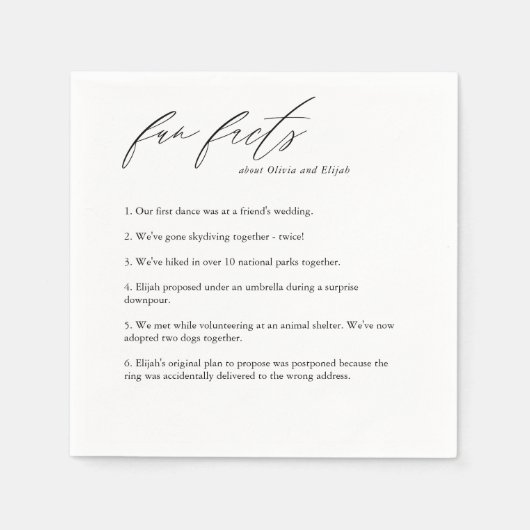 Serviette En Papier Script moderne Fun Faits Mariage Napkins (Devant)