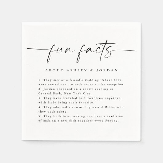 Serviette En Papier Script moderne Fun Faits Mariage Napkins (Devant)