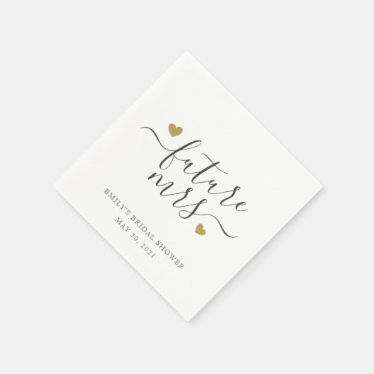 Serviette En Papier Script moderne Gold Hearts Futur Mme Fête des mari (Coin)