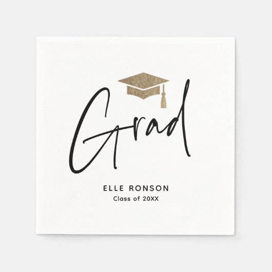 Serviette En Papier Script moderne Graduation noir et blanc (Devant)