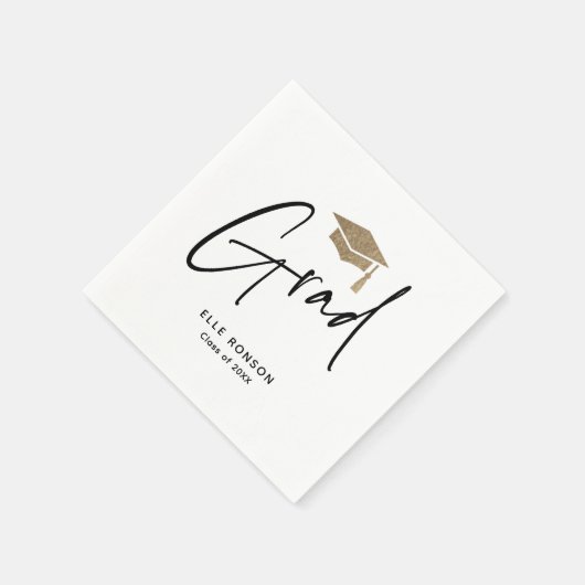 Serviette En Papier Script moderne Graduation noir et blanc (Coin)