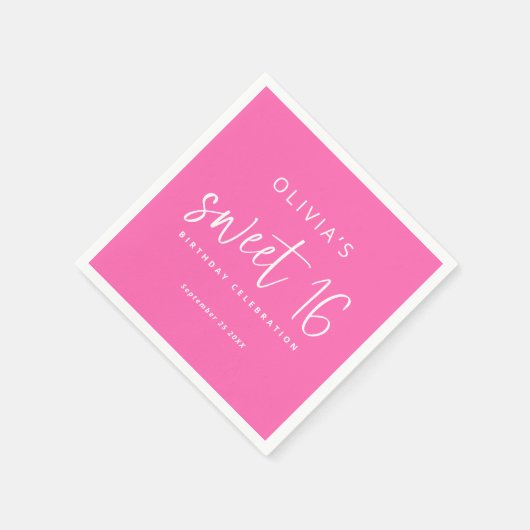 Serviette En Papier Script moderne Hot rose Sweet fête d'anniversaire (Coin)