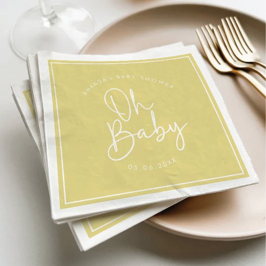 Serviette En Papier Script moderne Jaune Oh Baby Baby shower simple