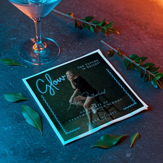 Serviette En Papier Script moderne Llow Blue Neon Wavy Graduate Photo