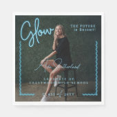 Serviette En Papier Script moderne Llow Blue Neon Wavy Graduate Photo (Devant)