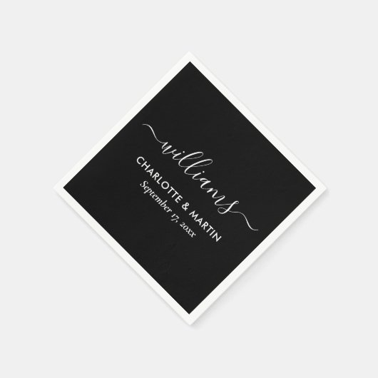 Serviette En Papier Script moderne Mariage noir et blanc (Coin)